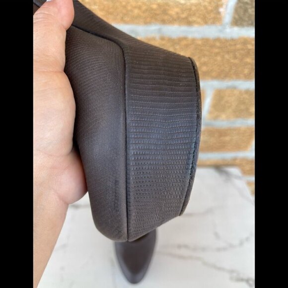 Saint Laurent Brown Ysl Aliama Lizard Embossed Suede Heels Pumps Size 39… - Picture 9 of 13